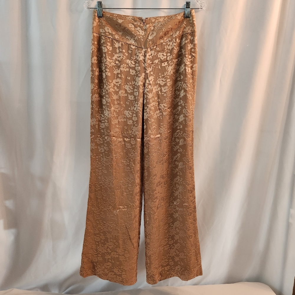 Donna Karan Black Label Silk Blend Gold Flared Pants Trousers Slacks Womens 2
